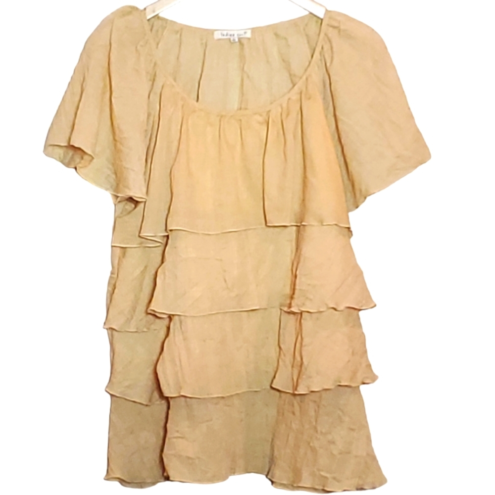 INDIGO SOUL L YELLOW LAYERED SHORT SLEEVE TUNIC TOP